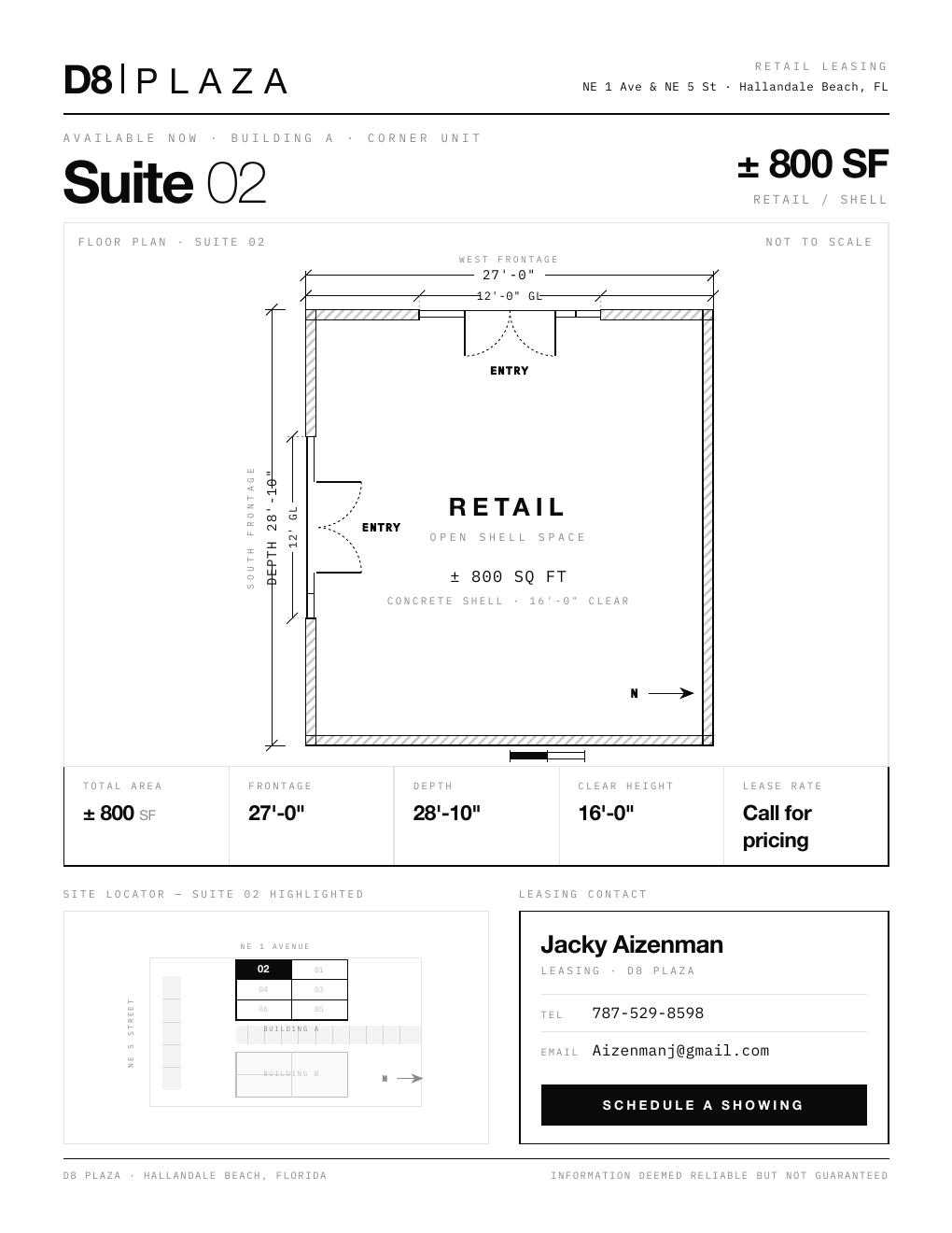 Suite 02 floor plan — ± 800 SF
