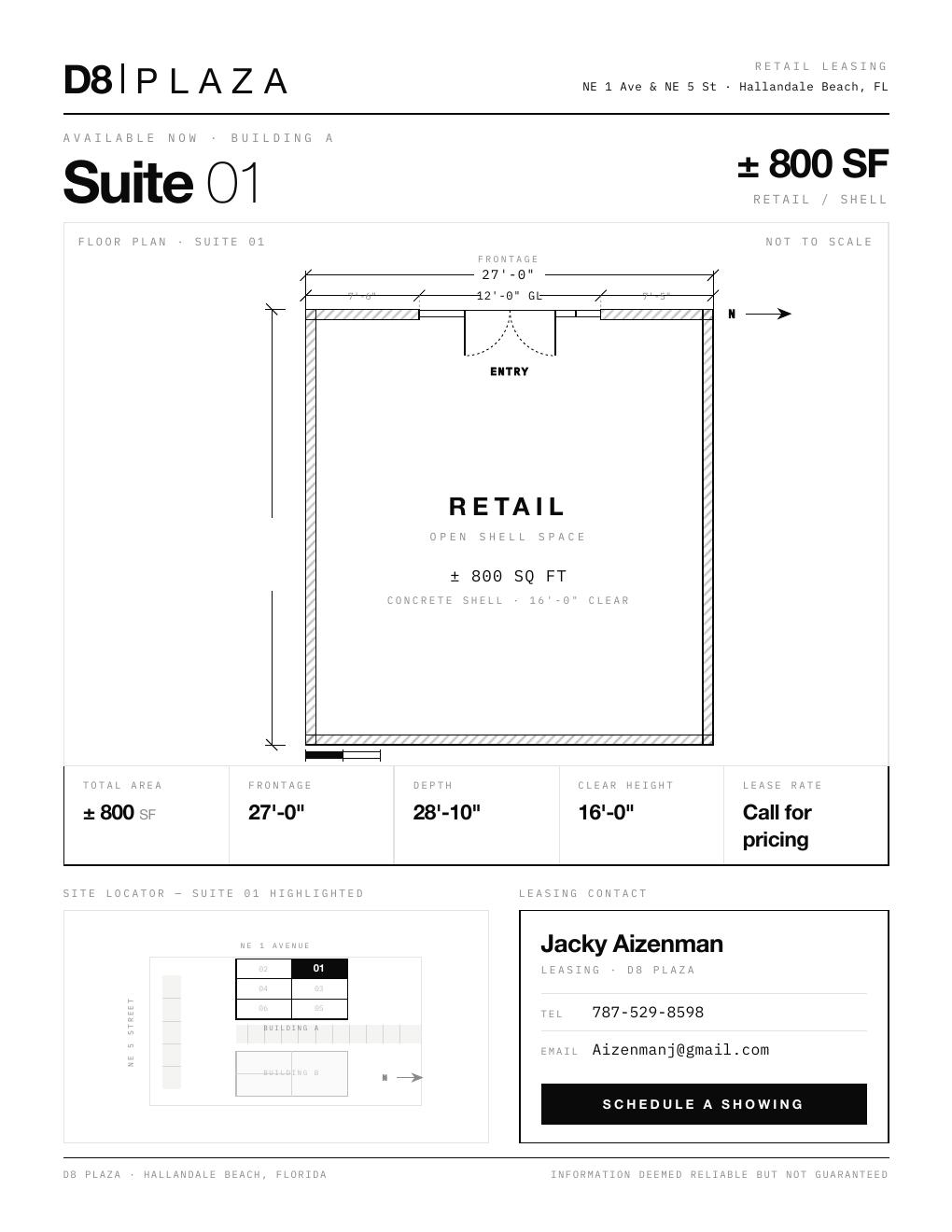 Suite 01 floor plan — ± 800 SF